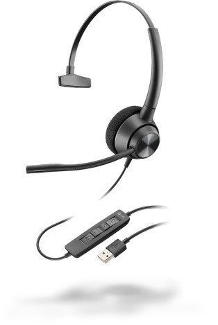 PL-214568-01 The Poly EncorePro 310 mono headset with USB-A connection, flexible noise-canceling microphone boom and acoustic protection.