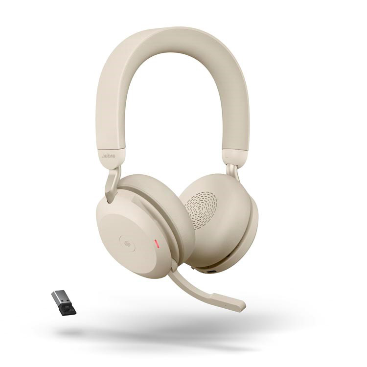 JA-27599-999-98 Beige stereo bluetooth headset gecertificeerd voor Microsoft Teams. Met Active Noise Cancelling en incl. USB-A dongle.