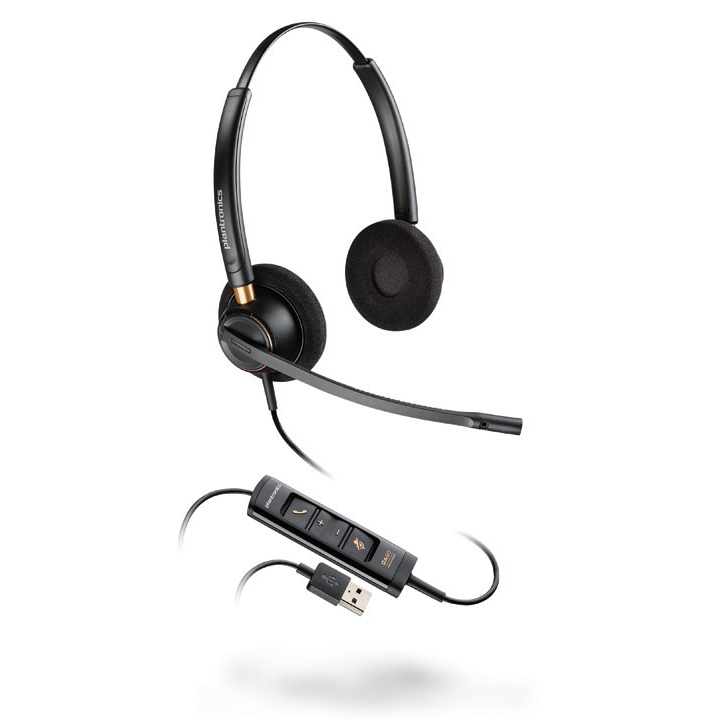 PL-203444-01 Binaural Plantronics/Poly PC USB headset with high quality audio, ideal for call centers.