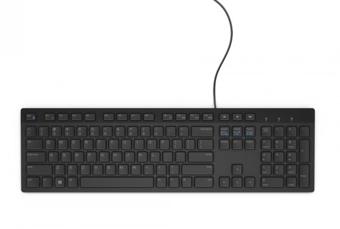 DE-580-ADHE Dell KB216 multimediatoetsenbord QWERTZ DE: slank, stille full-size toetsen, 18 mediaknoppen en USB-A plug-and-play voor productief typen en eenvoudige bediening van audio en video.