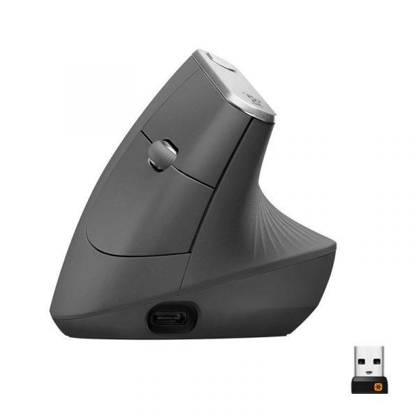 LO-910-005448 Ergonomische verticale muis die polsbelasting vermindert. Met precisietracking, oplaadbare batterij en ondersteuning voor meerdere apparaten.