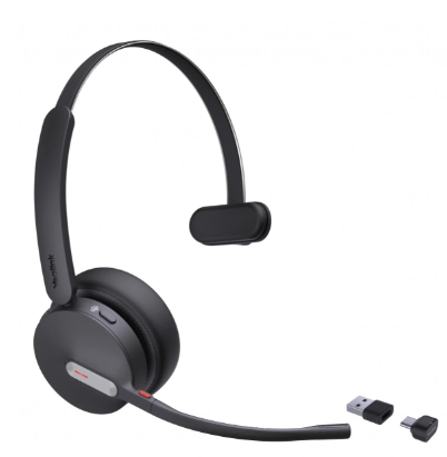 YE-1208705 draadloze mono headset met Microsoft Teams-certificering, noise-cancelling microfoons, Bluetooth en licht ontwerp voor gerichte professionele communicatie.