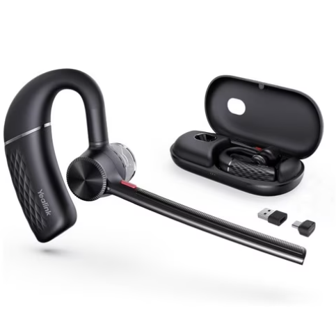 YE-1208709 Mono Bluetooth-headset met USB-C/A en oplaadcase. Heldere gesprekken, lange batterijduur en ideaal voor hybride werken.