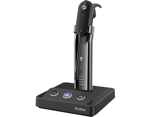 YE-LRC1208712 Convertible DECT-headset met 4 draagstijlen, dubbele microfoons en multi-device verbinding. Ideaal voor retail en kantoren.